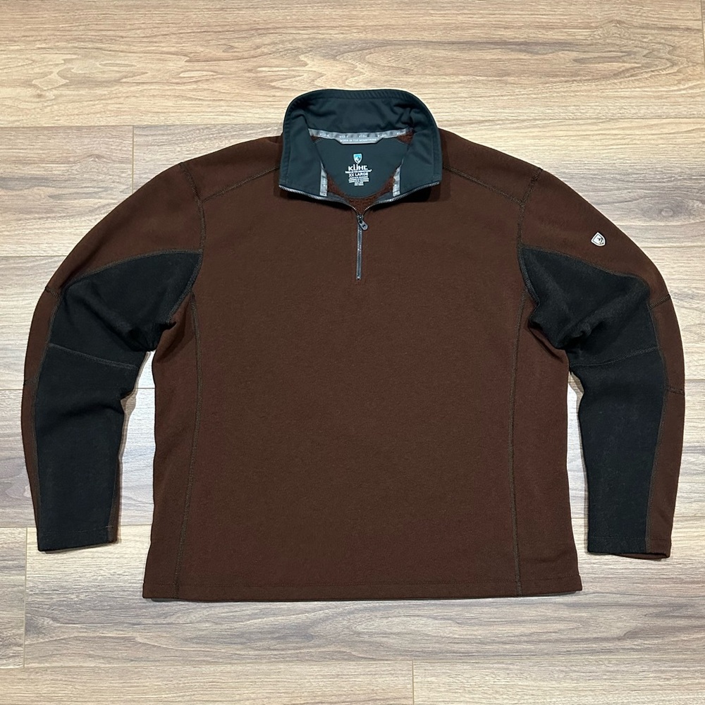 Kuhl Men's Revel 1/4 Zip Pullover Sweater in Burnt Orange/Black Size XXL